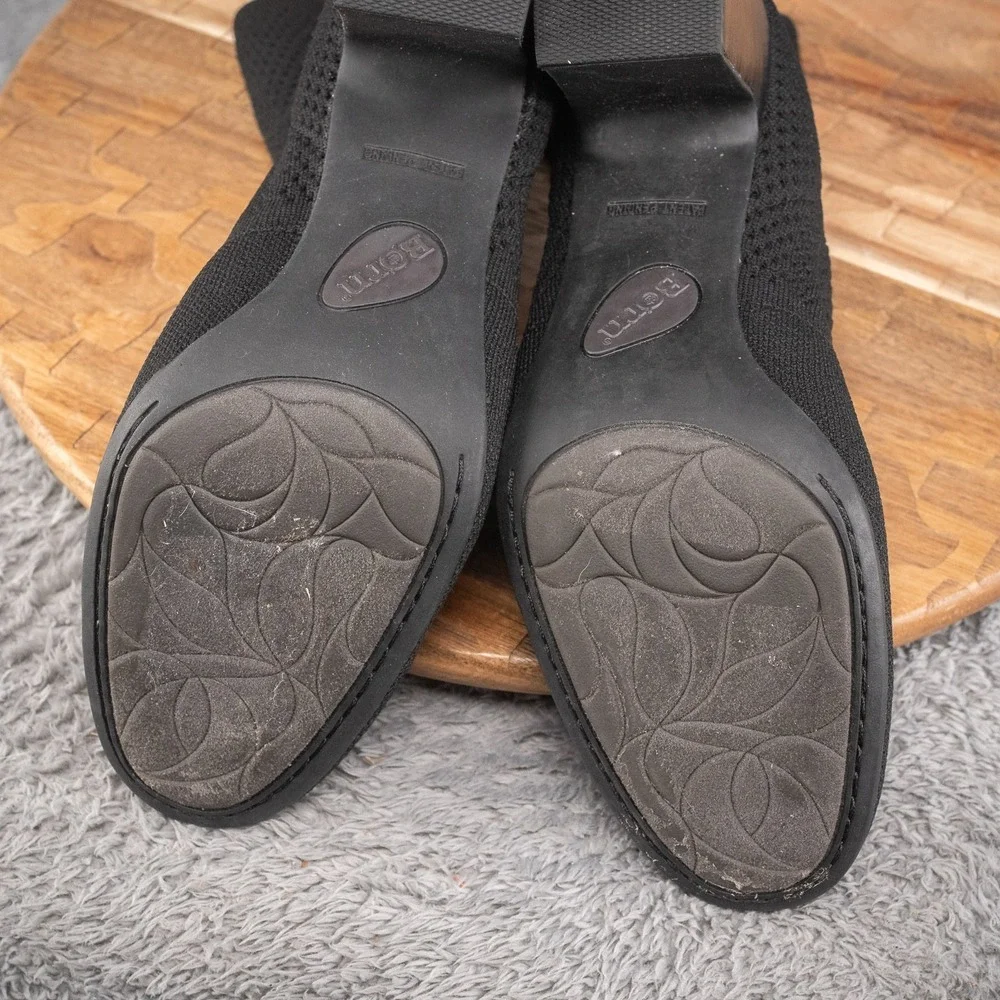 Born Meggs Knit F54322 Black‎ Pull On Block Heels Ankle Bootie Womans Size 9 M